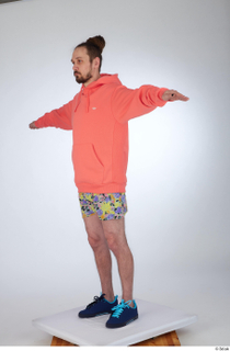 Nigel blue sneakers dressed floral printed shorts salmon hoodie sweatshirt…